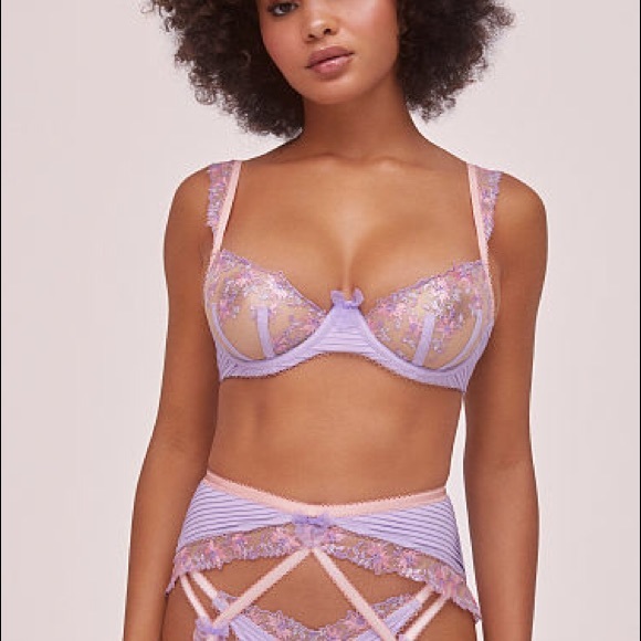 For Love & Lemons Ophelie Embroidered Scoop Bra Pastel Purple XXS NEW - Picture 5 of 7